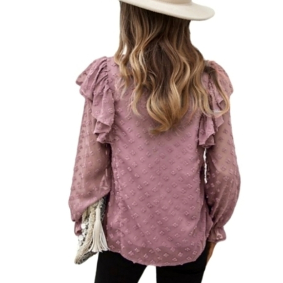 V- NECK LONG SLEEVE TOP WITH SWISS DOTS - Picture 4 of 7